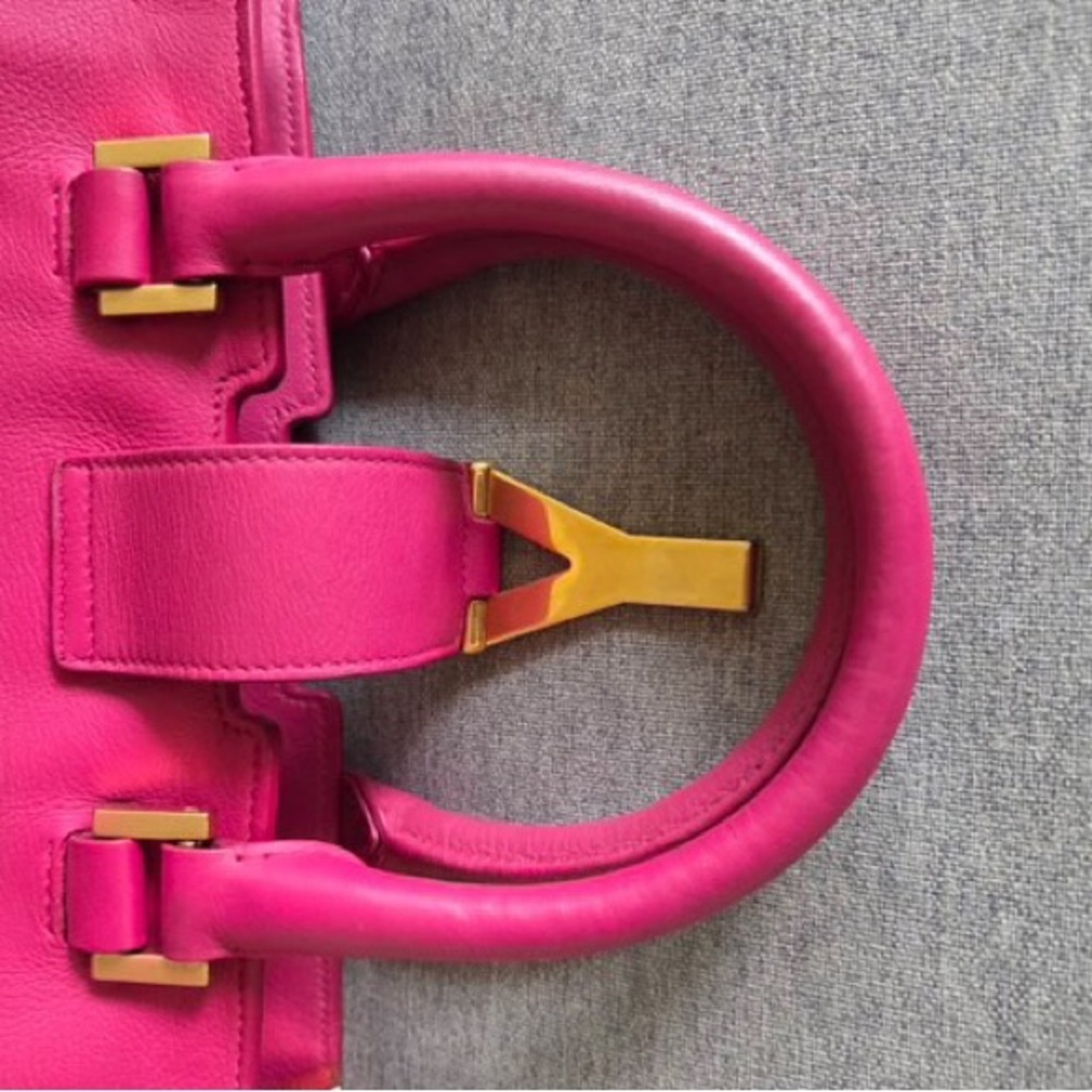 SOLD Auth Yves Saint Laurent Cabas Cynch Small Fuchsia Tote Y Bag pink leather - Picture 2 of 14